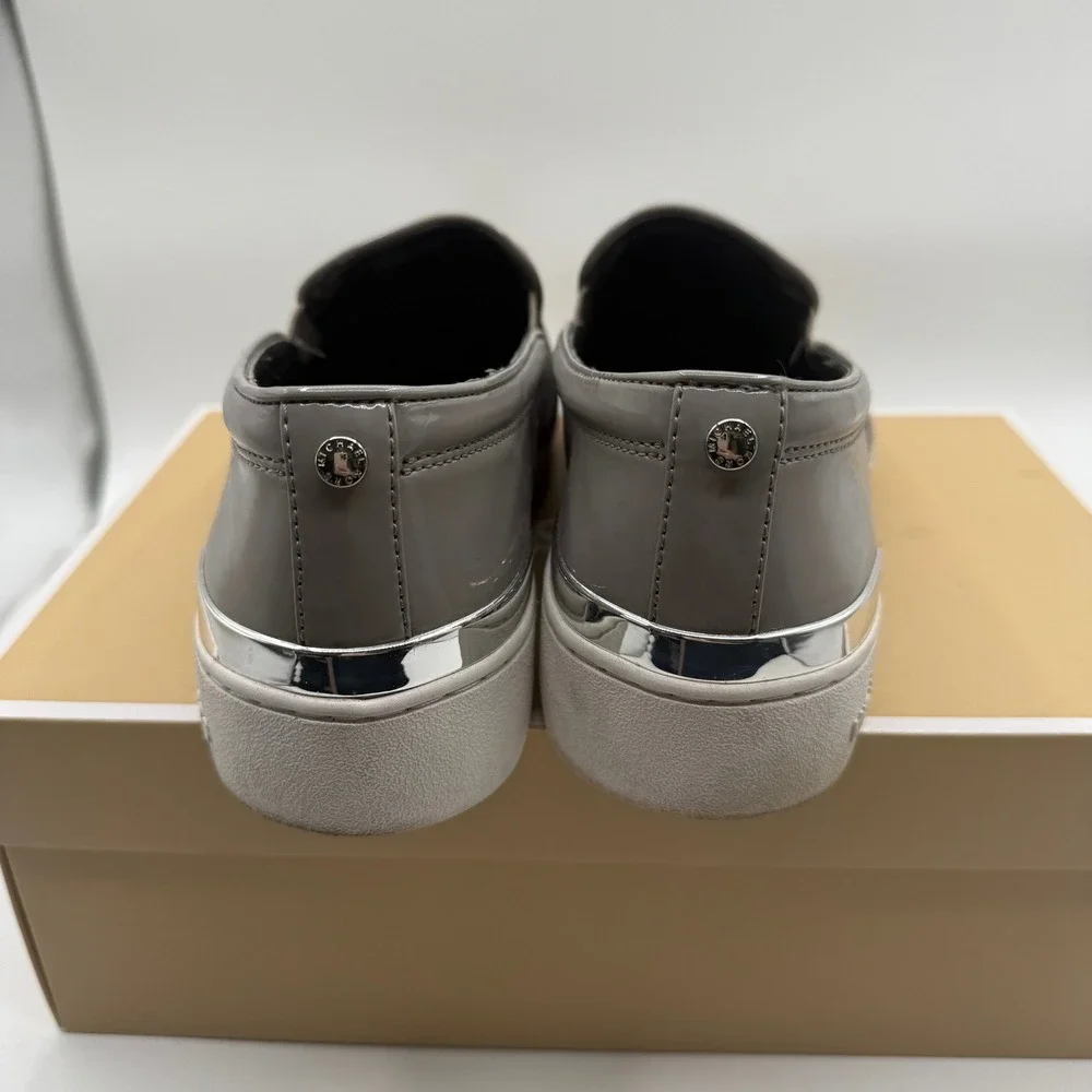 Michael Kors Slip On Sneakers Women 11 Taupe Gray Perforated Patent Leather Flat